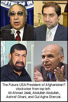 clockwise from top left - Ali Ahmad Jalali, Abdullah Abdullah, Ashraf Ghani, and Gul Agha Sherzai.