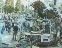 The remains of a Palestinian bus-bombing in Haifa, December 2001, which killed fifteen Israelis and injured a further thirty-eight.